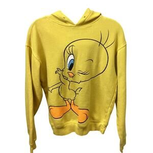 Looney Tunes XS Yellow Tweety Bird Long Sleeve Cotton Blend Sweatshirt Hoodie